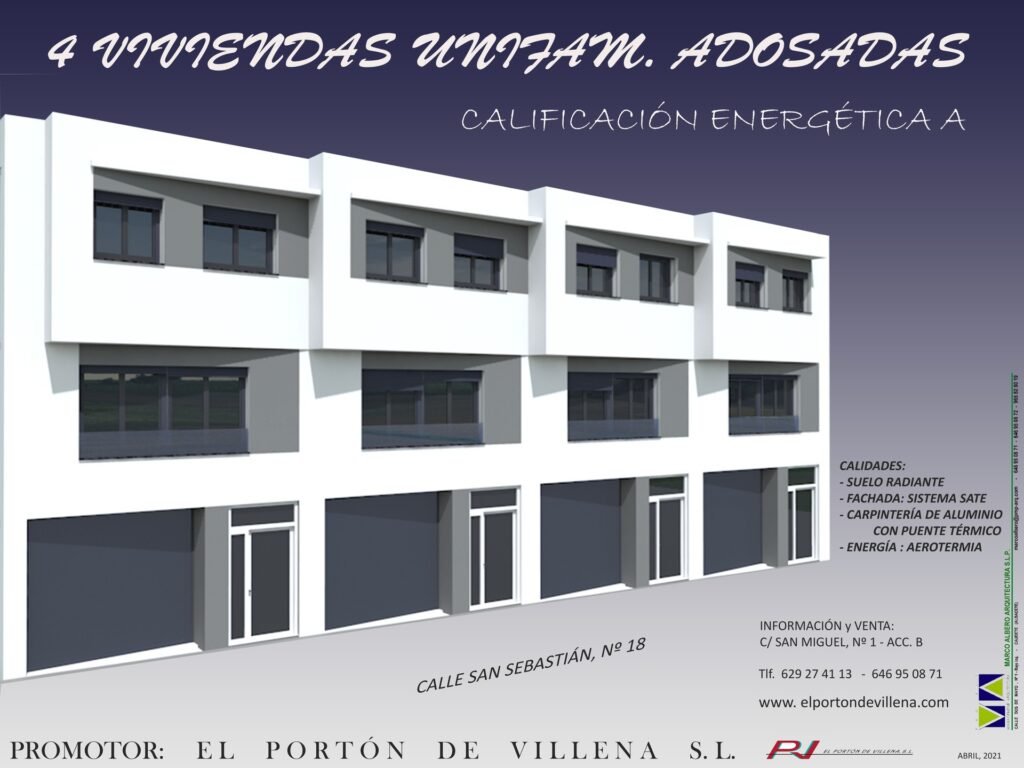 El Portón de Villena - Nueva promoción de 4 viviendas unifamiliares adosadas